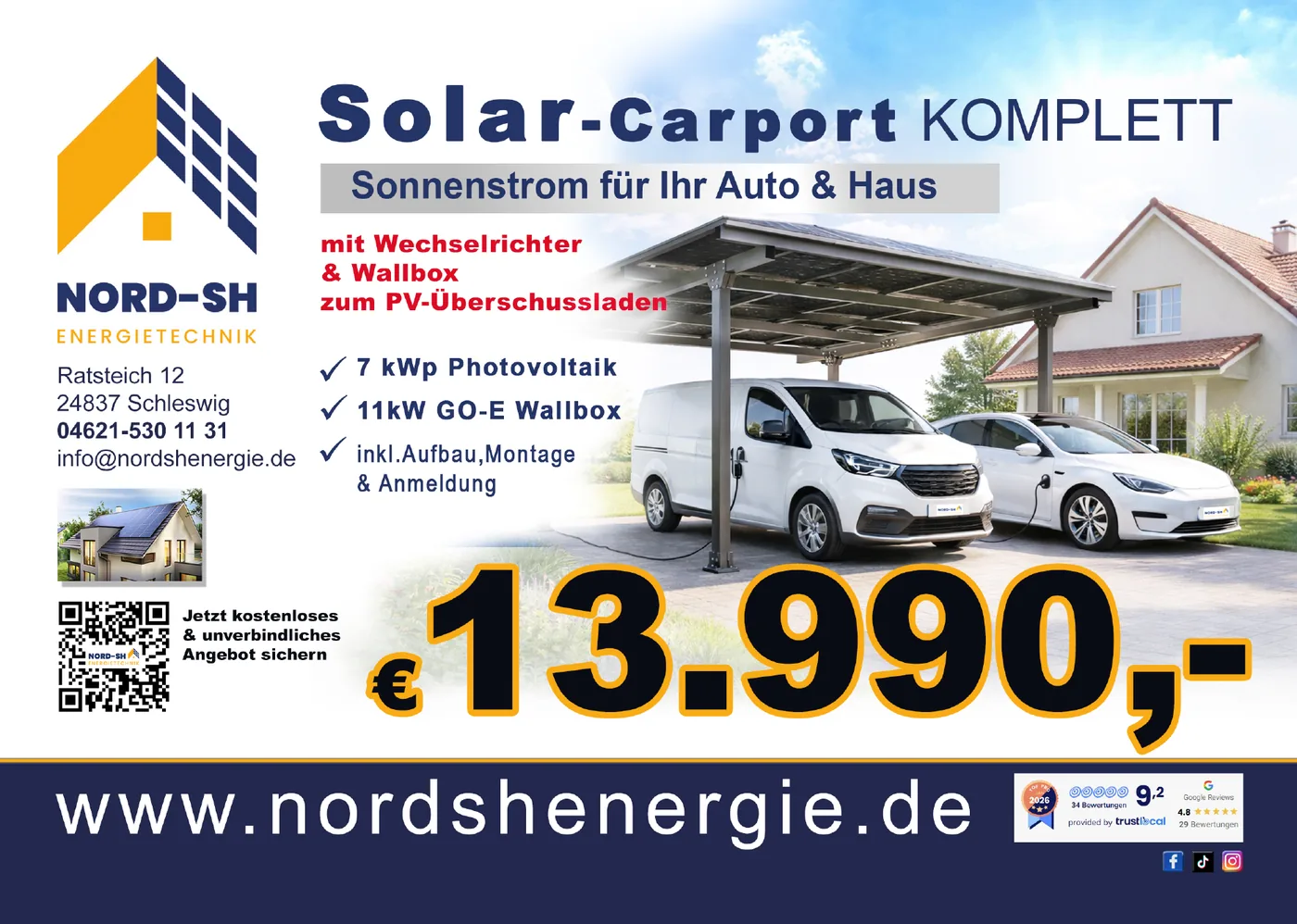 Sonderangebot: Solar-Carport komplett mit Wechselrichter und Wallbox für 13.990 Euro